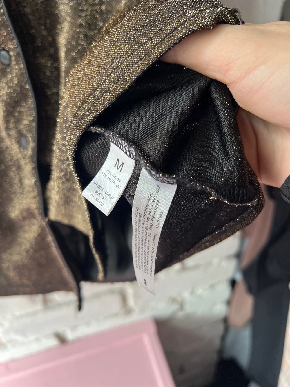 Nicole miller metallic thread button down Brown Sparkle Short-Sleeve Shirt - Picture 5 of 5